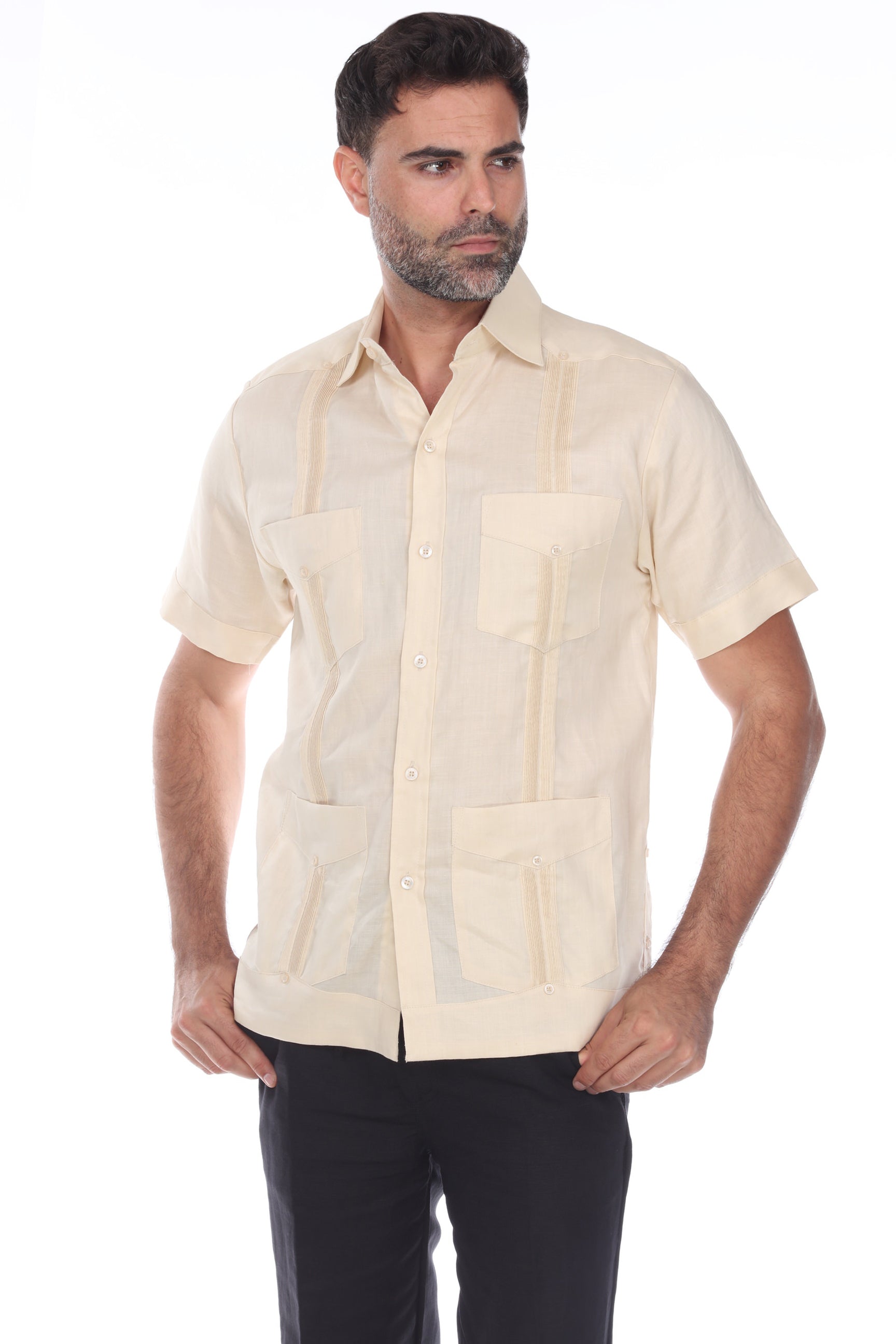 Mojito Men's Traditional Guayabera Shirt Premium 100% Linen Short Sleeve  4 Pocket  Design