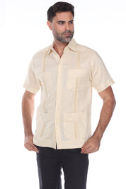 Mojito Men's Traditional Guayabera Shirt Premium 100% Linen Short Sleeve  4 Pocket  Design