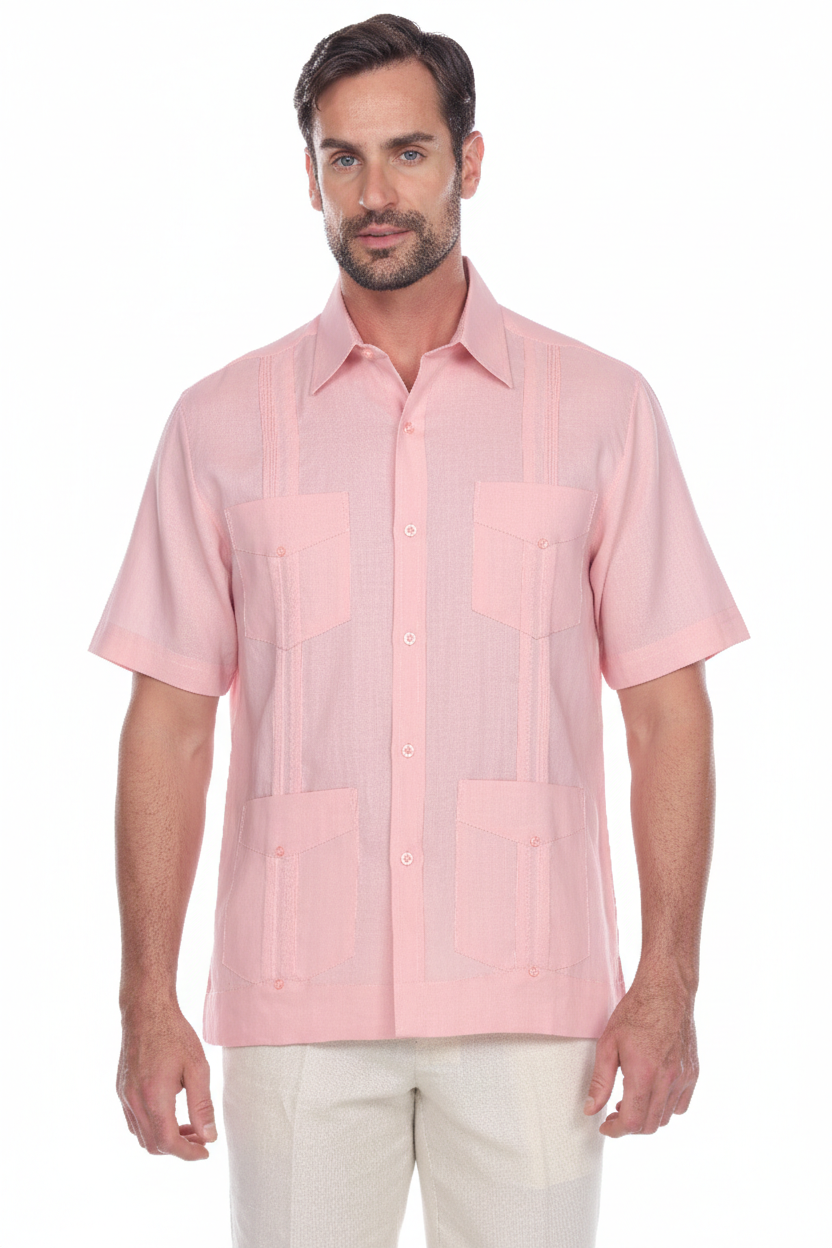 Men's 100% Linen Four-Pocket Short-Sleeve Guayabera