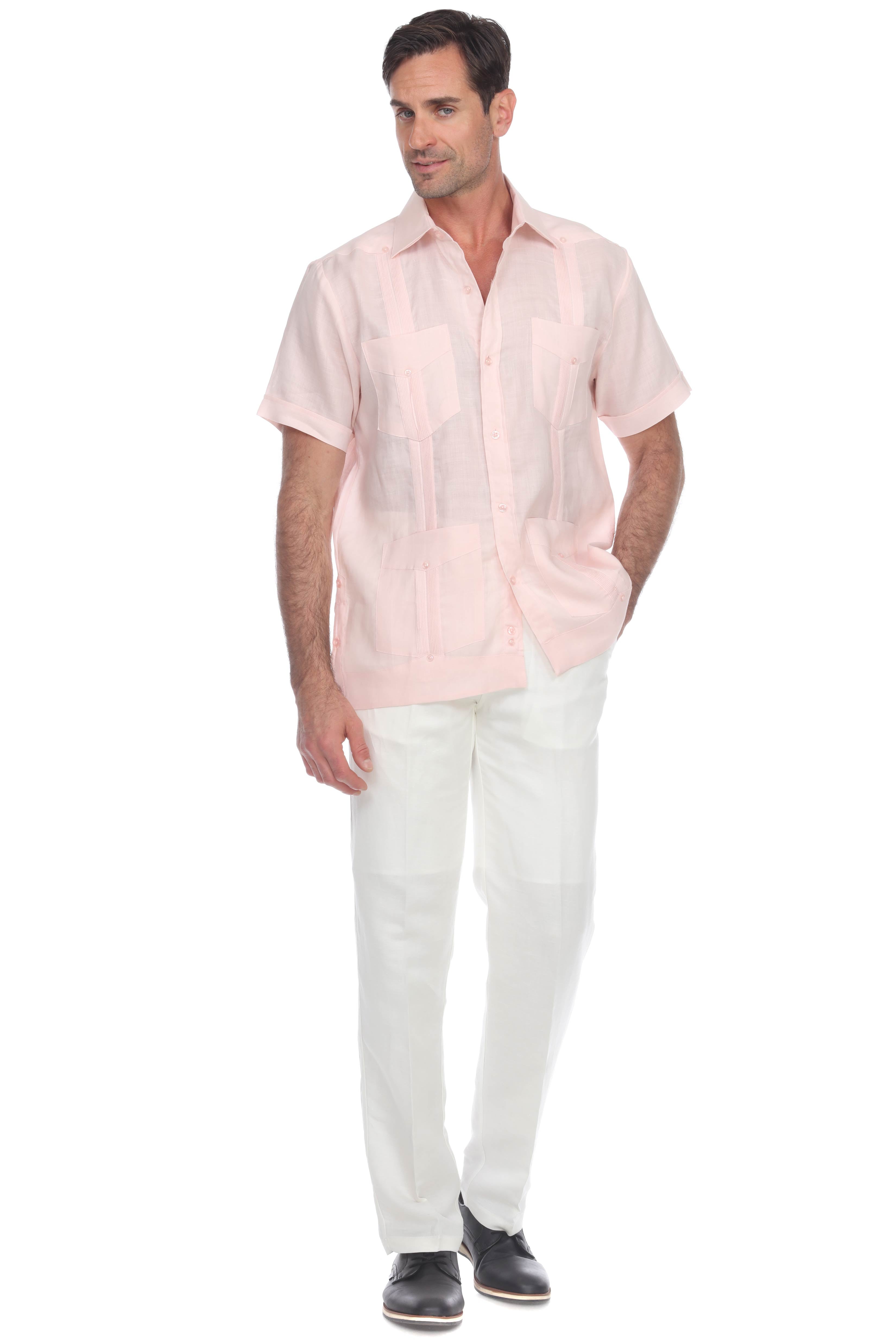 Mojito Men's Traditional Guayabera Shirt Premium 100% Linen Short Sleeve  4 Pocket  Design