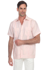 Guayabera de Manga Corta de Mezcla de Algodón con Cuatro Bolsillos, Tallas Grandes