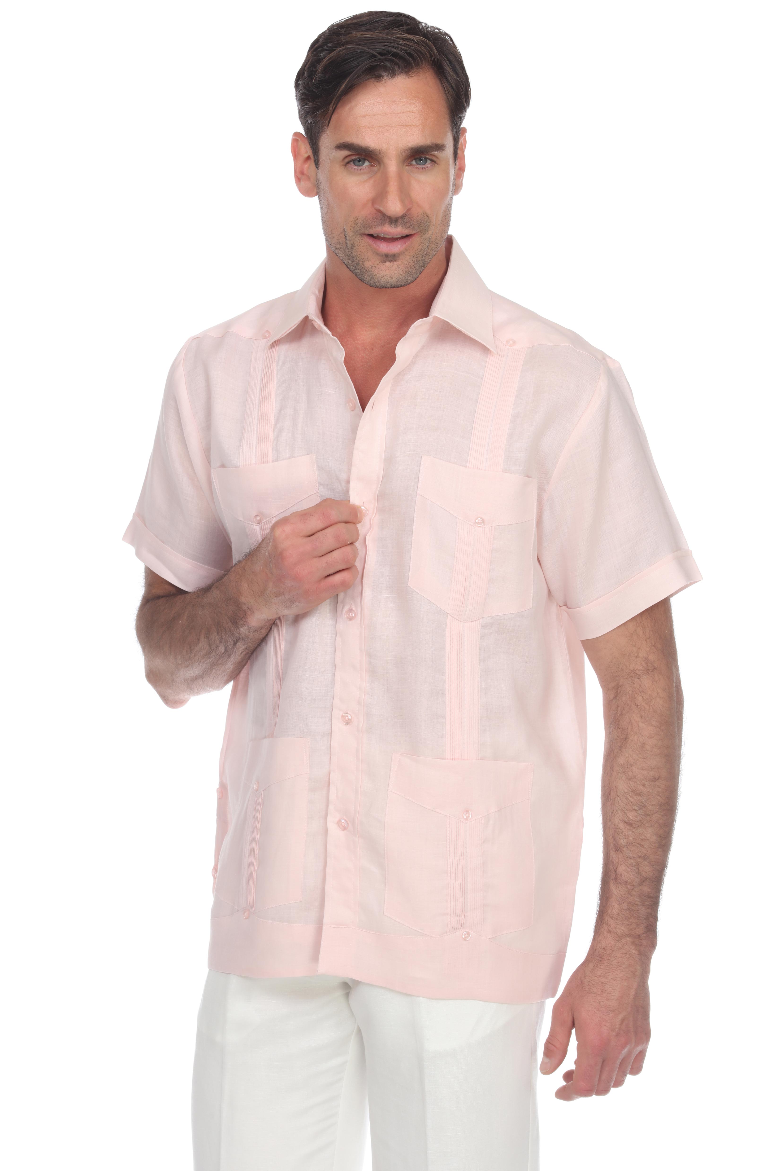 Mojito Men's Traditional Guayabera Shirt Premium 100% Linen Short Sleeve  4 Pocket  Design