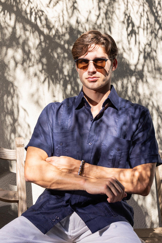 Men's 100% Linen Classic Four-Pocket Short Sleeve Guayabera Shirt