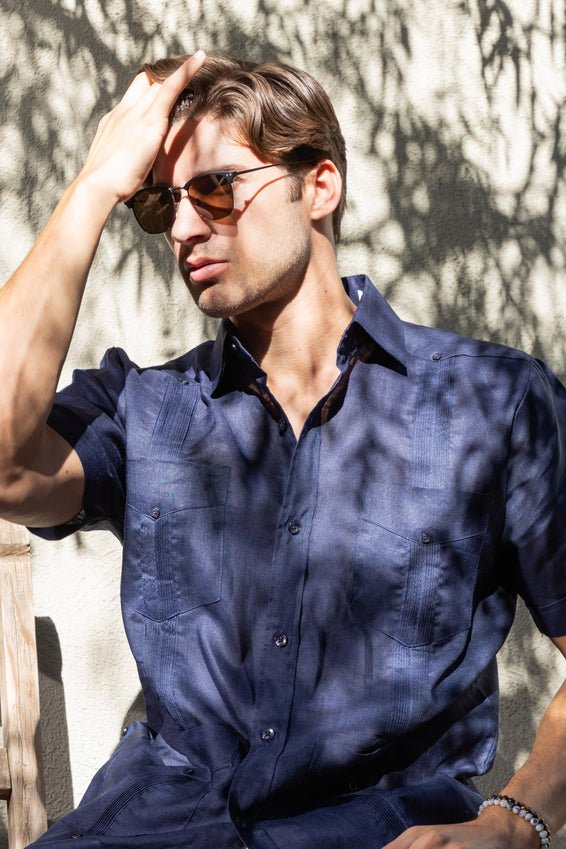 100% Linen Guayabera Shirt Four Pocket Short Sleeve