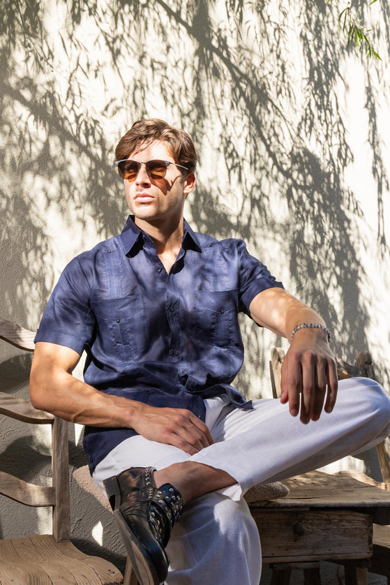 Men's 100% Linen Classic Four-Pocket Short Sleeve Guayabera Shirt