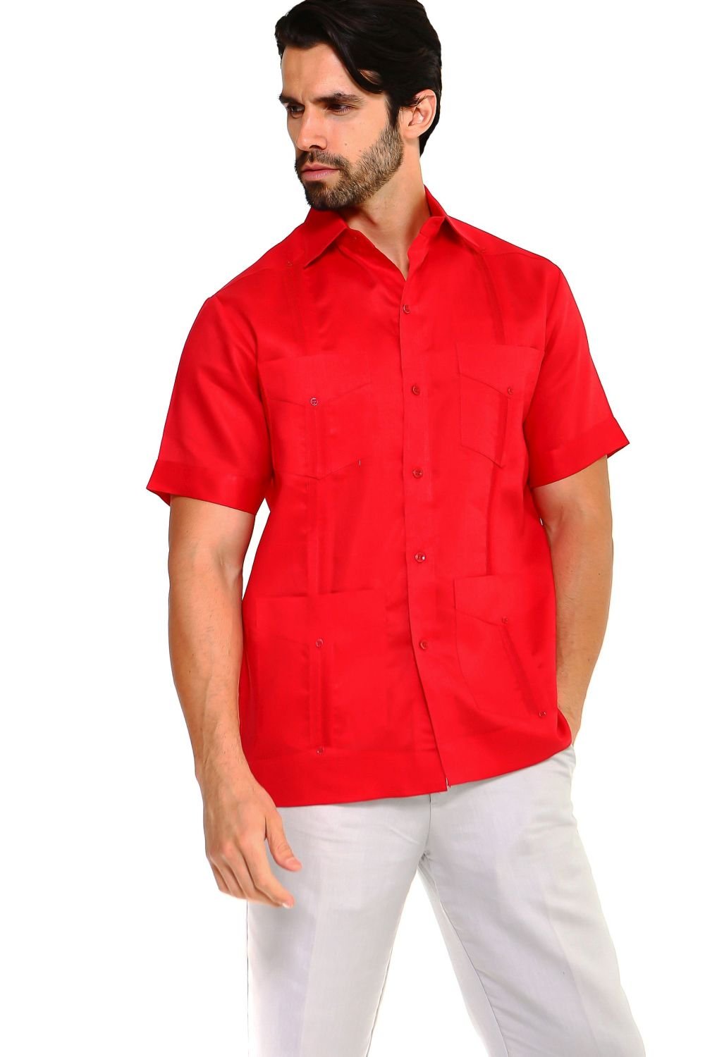 100% Linen Guayabera Shirt Four Pocket Short Sleeve