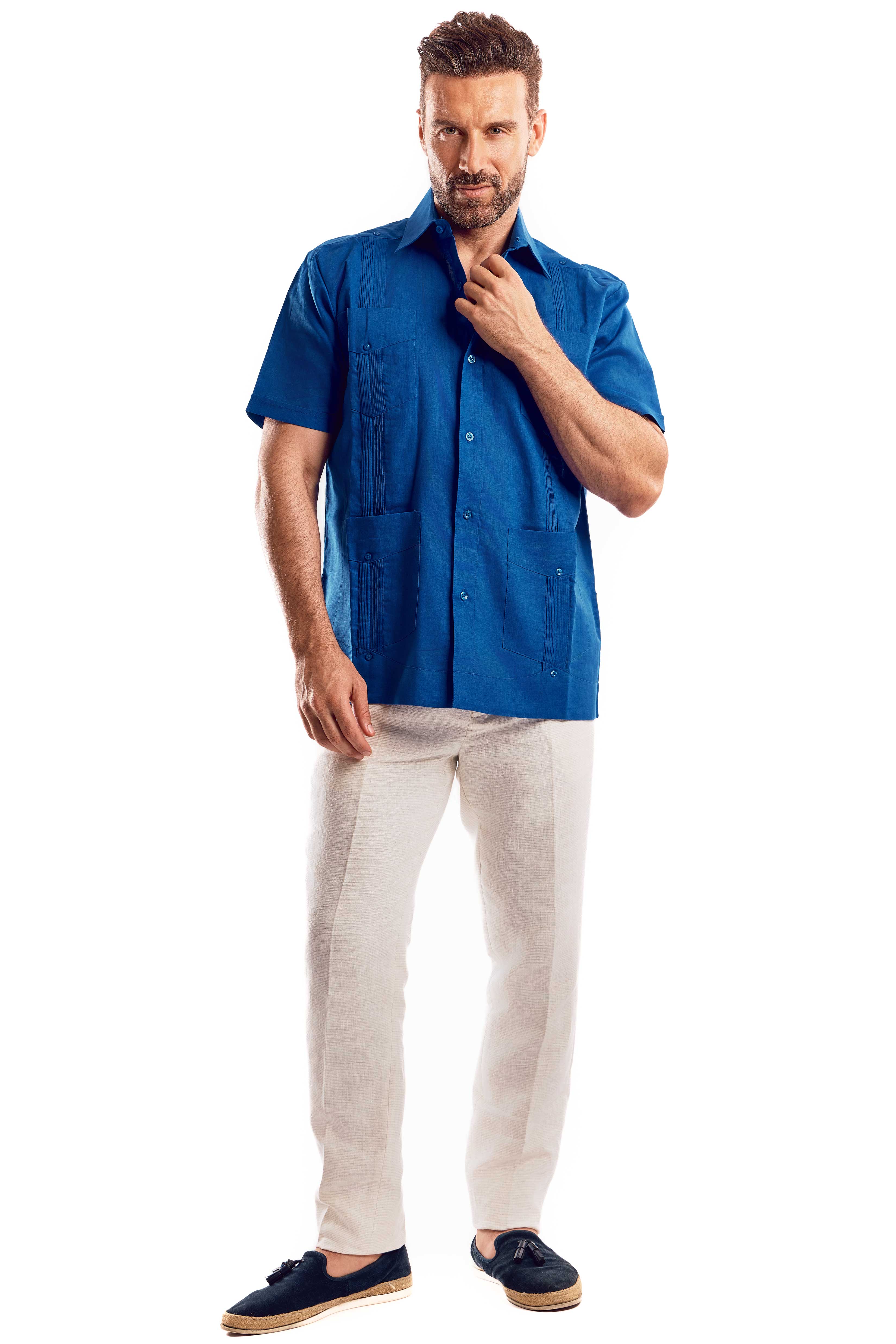 Mojito Men's Traditional Guayabera Shirt Premium 100% Linen Short Sleeve  4 Pocket  Design