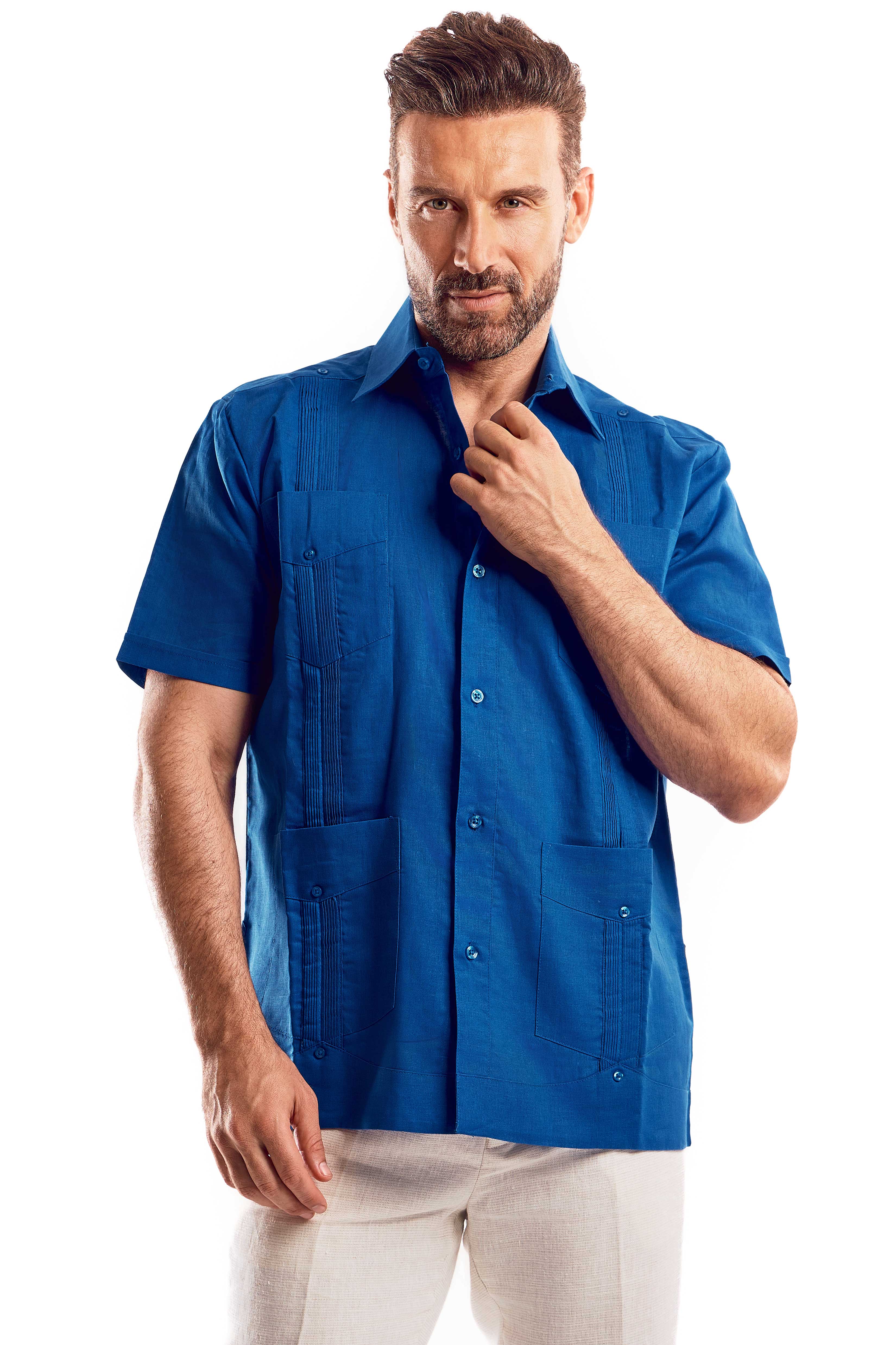 Mojito Men's Traditional Guayabera Shirt Premium 100% Linen Short Sleeve  4 Pocket  Design