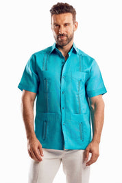 100% Linen Guayabera Shirt Four Pocket Short Sleeve