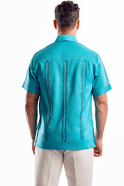 Camisa Guayabera Tradicional para Hombre Colección Mojito, Lino 100% Premium, Manga Corta, Diseño de 4 Bolsillos