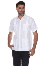 Camisa Guayabera Tradicional para Hombre Colección Mojito, Lino 100% Premium, Manga Corta, Diseño de 4 Bolsillos