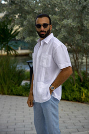 100% Linen Guayabera Shirt Four Pocket Short Sleeve