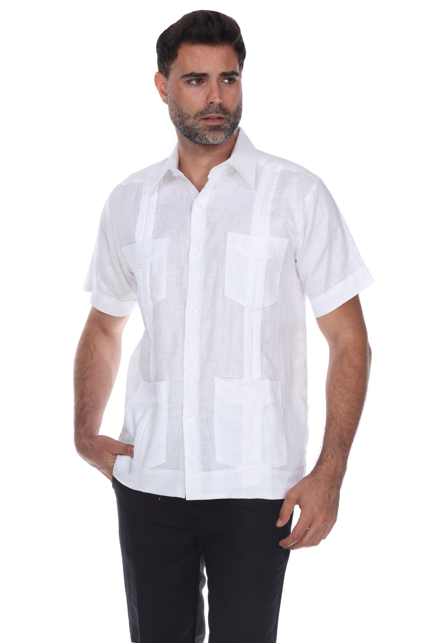 Mojito Collection Men's Traditional Guayabera Shirt Premium 100% Linen Short Sleeve  4 Pocket  Design