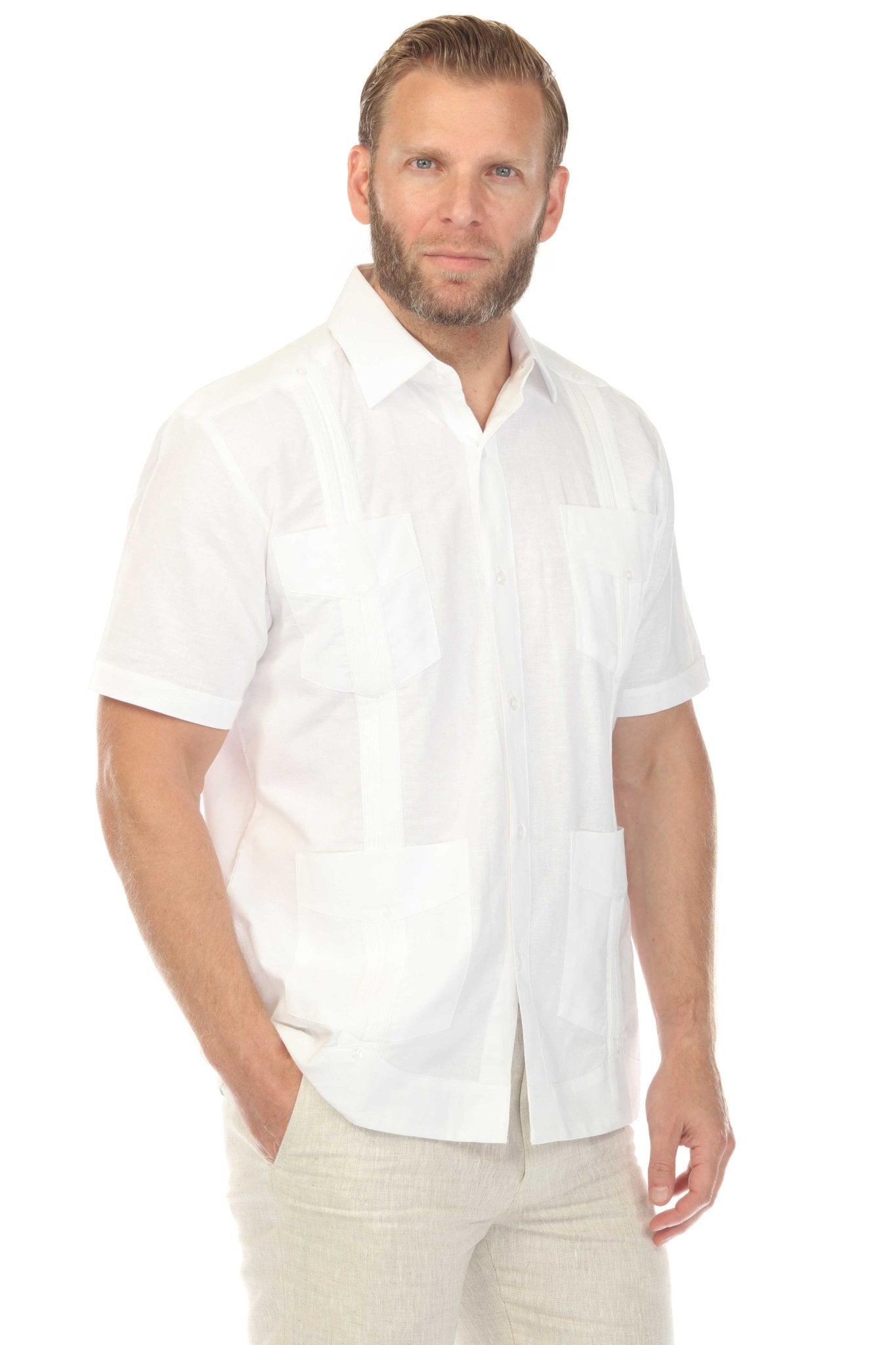 Men's Plus Size 100% Linen Classic Short Sleeve Guayabera Shirt 3X