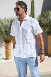 Men's 100% Linen Classic Four-Pocket Short Sleeve Guayabera Shirt