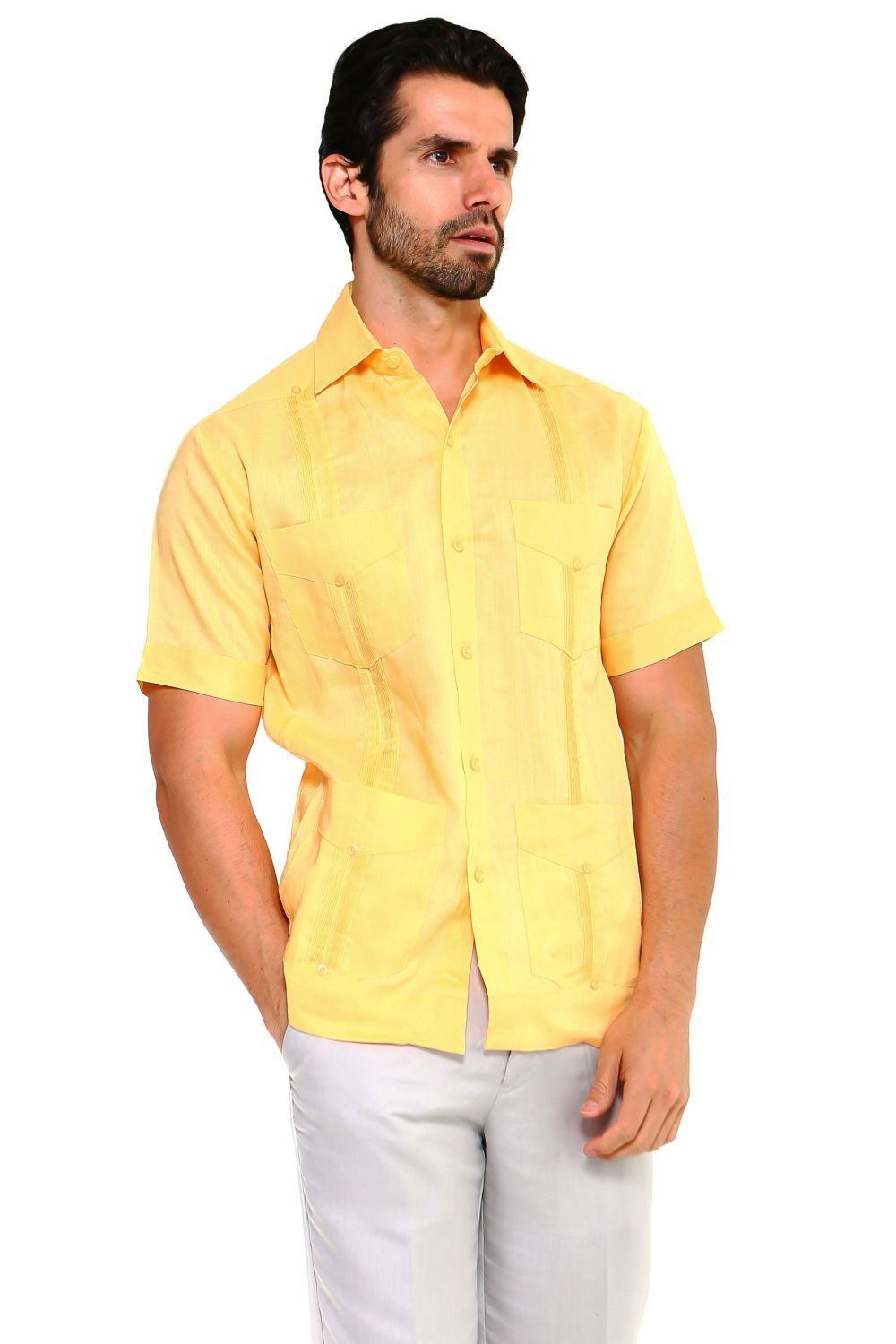 100% Linen Guayabera Shirt Four Pocket Short Sleeve