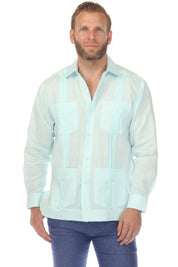 Men's 100% Linen Classic Four-Pocket Long Sleeve Guayabera Shirt