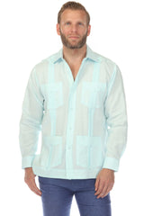 Camisa Guayabera Clásica Manga Larga 100% Lino con Cuatro Bolsillos