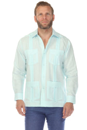 Men's 100% Linen Classic Four-Pocket Long Sleeve Guayabera Shirt
