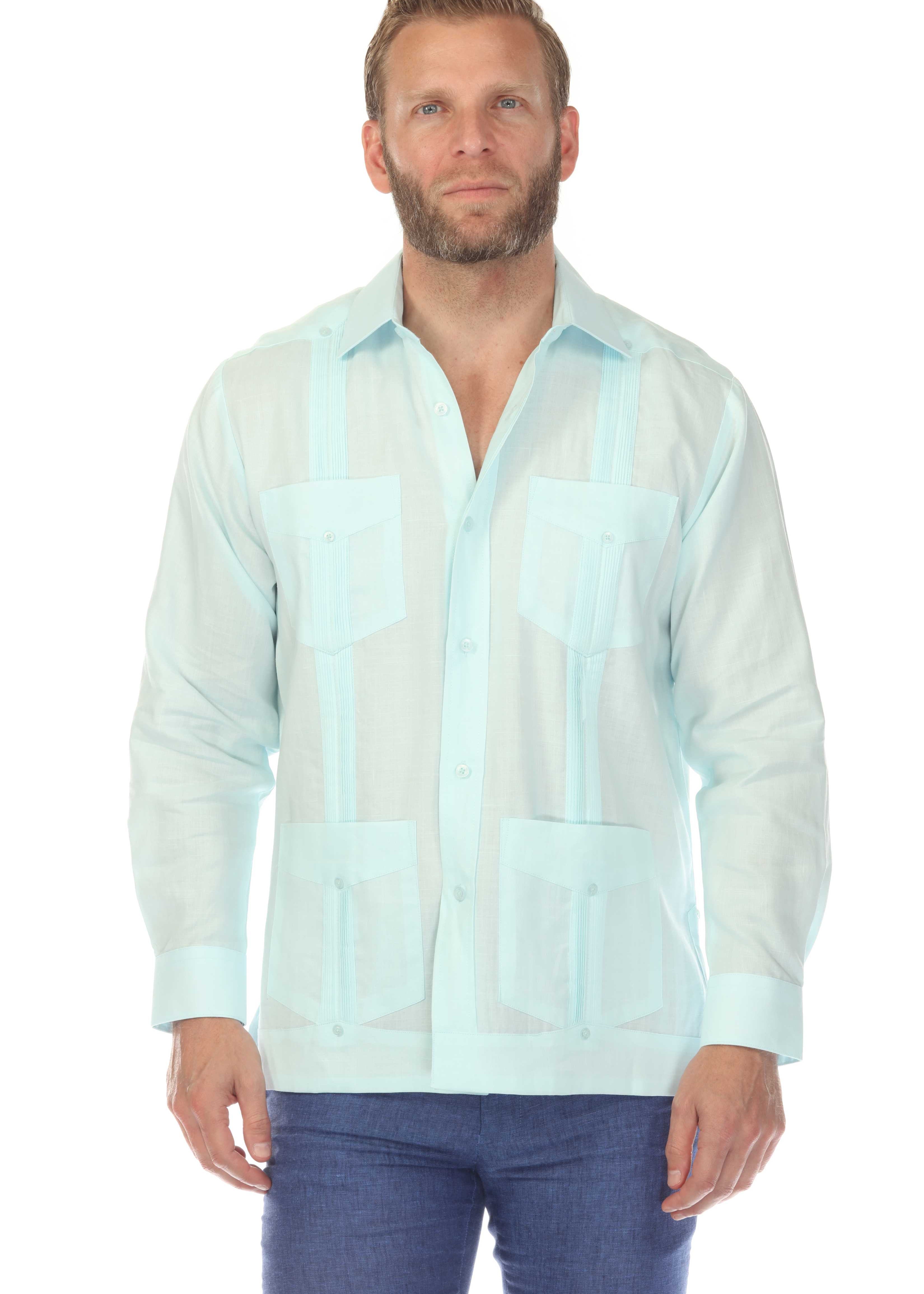 100% Linen Classic Four Pocket Guayabera Shirt Long Sleeve