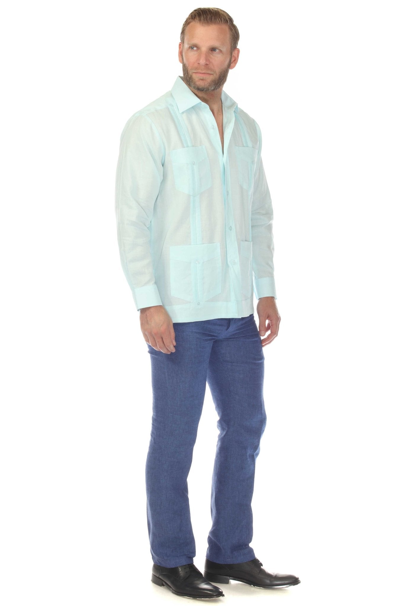 Men's 100% Linen Classic Four-Pocket Long Sleeve Guayabera Shirt