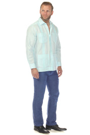 Men's 100% Linen Classic Four-Pocket Long Sleeve Guayabera Shirt