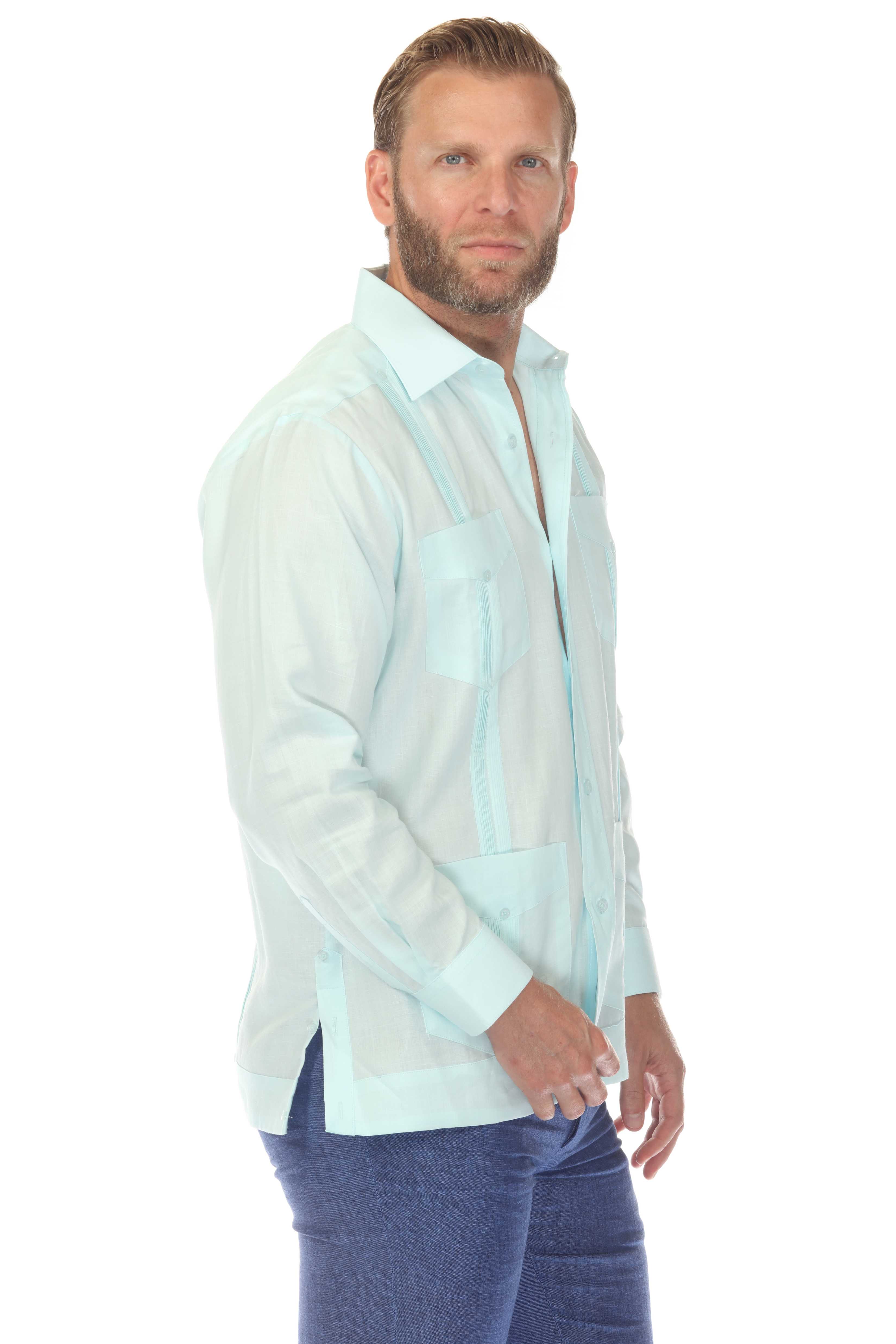 Men's 100% Linen Classic Four-Pocket Long Sleeve Guayabera Shirt