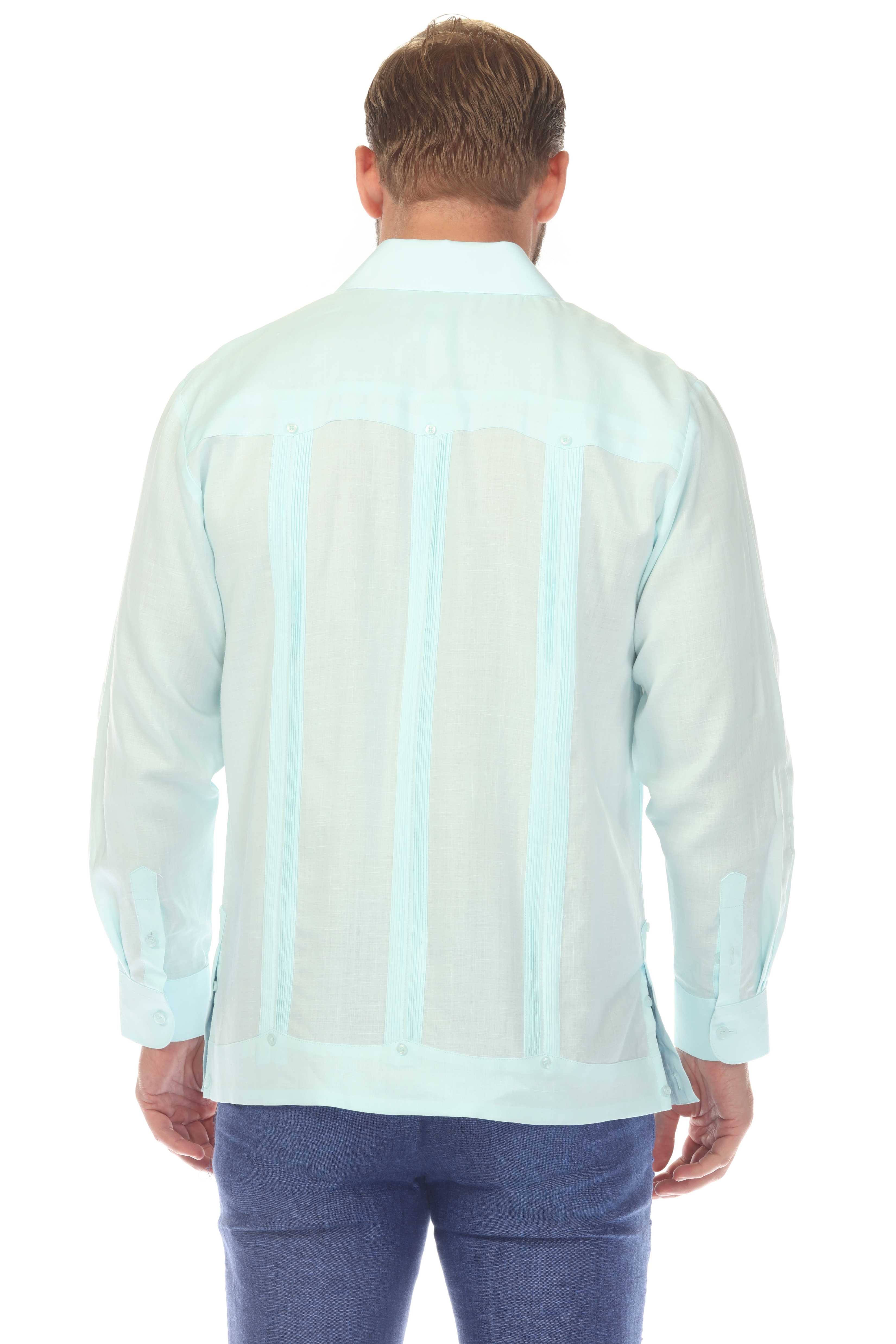 Men's 100% Linen Classic Four-Pocket Long Sleeve Guayabera Shirt