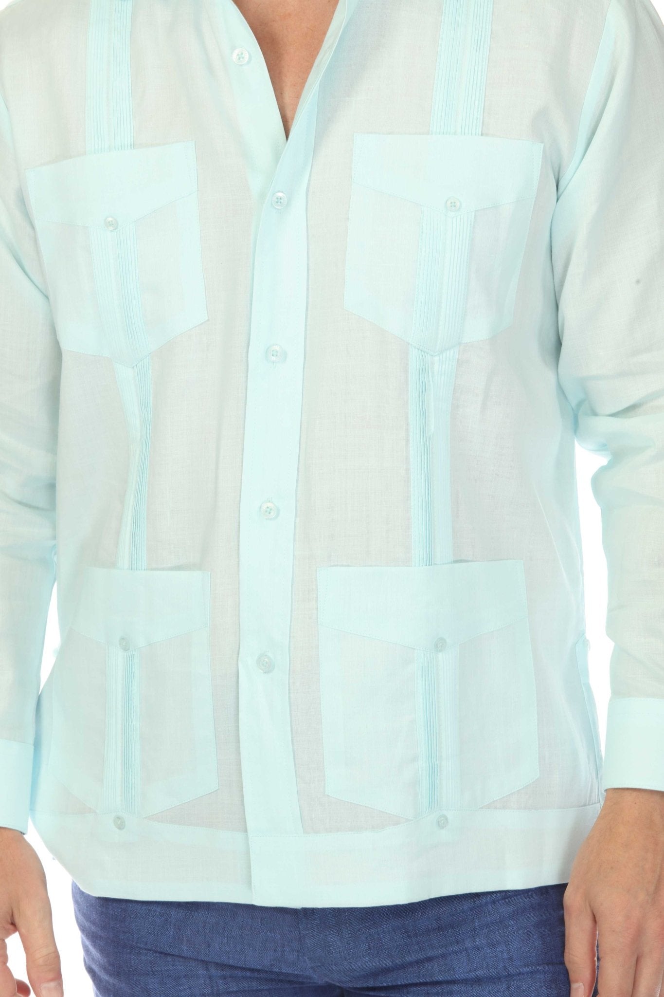 Men's 100% Linen Classic Four-Pocket Long Sleeve Guayabera Shirt