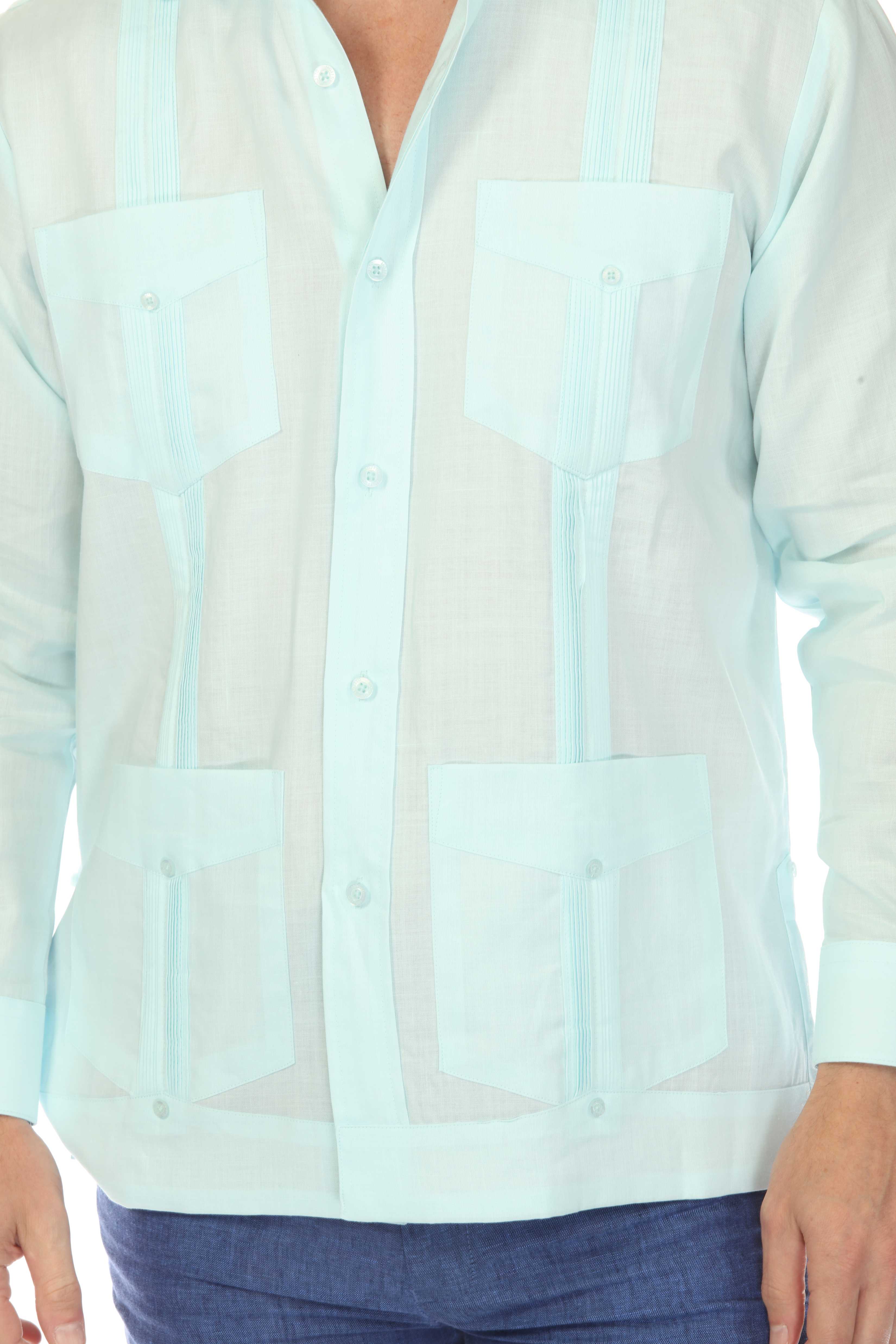 Men's 100% Linen Classic Four-Pocket Long Sleeve Guayabera Shirt