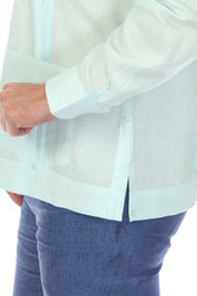 Men's 100% Linen Classic Four-Pocket Long Sleeve Guayabera Shirt