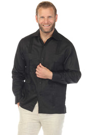 Men's 100% Linen Classic Four-Pocket Long Sleeve Guayabera Shirt