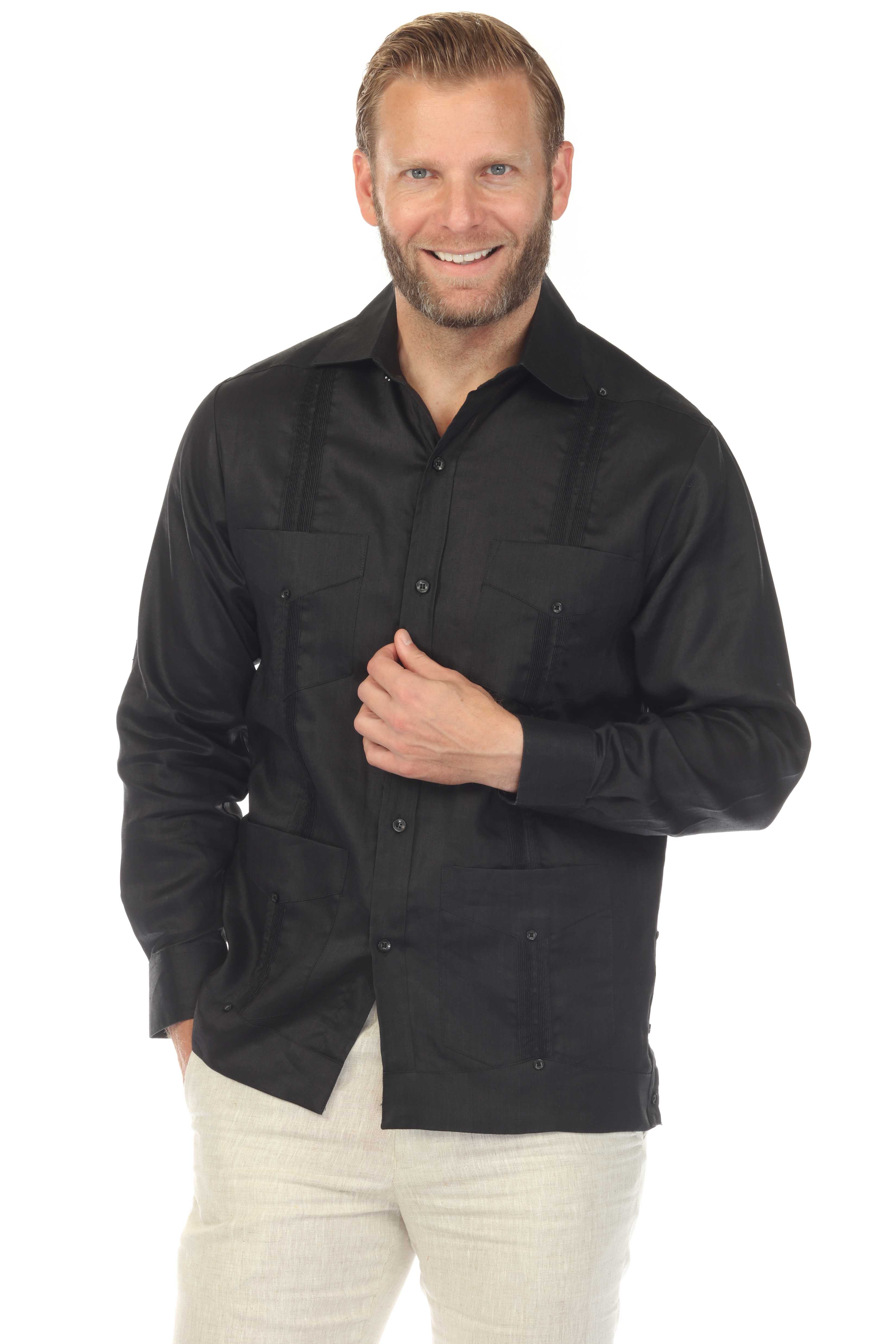 Men's 100% Linen Classic Four-Pocket Long Sleeve Guayabera Shirt