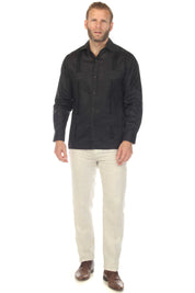 Men's 100% Linen Classic Four-Pocket Long Sleeve Guayabera Shirt