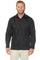Front view of a man wearing a black long-sleeve Men’s Big & Tall Guayabera shirt.