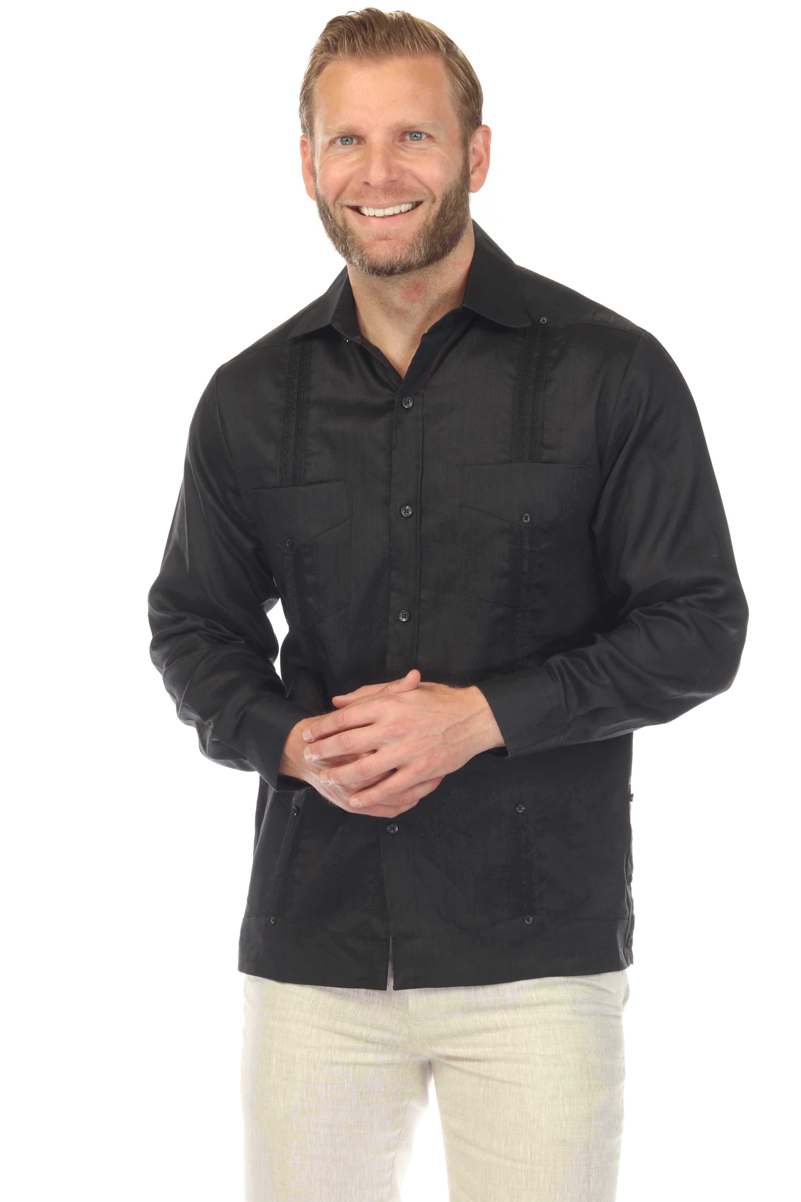 Men's 100% Linen Classic Four-Pocket Long Sleeve Guayabera Shirt