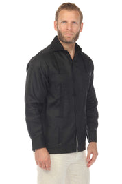Men's 100% Linen Classic Four-Pocket Long Sleeve Guayabera Shirt