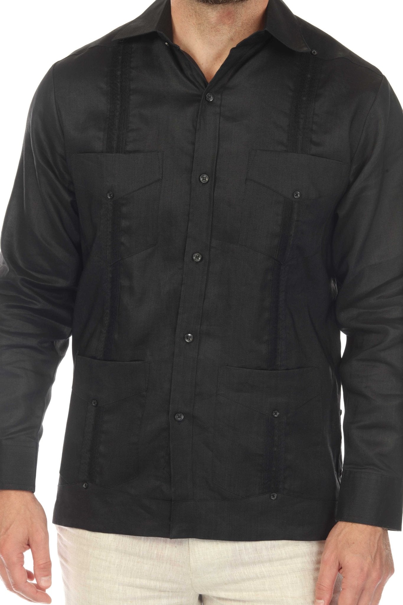 Men's 100% Linen Classic Four-Pocket Long Sleeve Guayabera Shirt