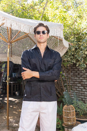 Men's 100% Linen Classic Four-Pocket Long Sleeve Guayabera Shirt