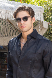 Men's 100% Linen Classic Four-Pocket Long Sleeve Guayabera Shirt