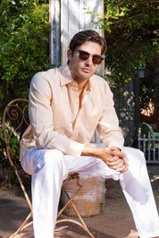 Camisa Guayabera Clásica Manga Larga 100% Lino con Cuatro Bolsillos