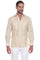 Front view of a man wearing a light beige long-sleeve 4-pocket Men’s Big & Tall Guayabera Shirt.
