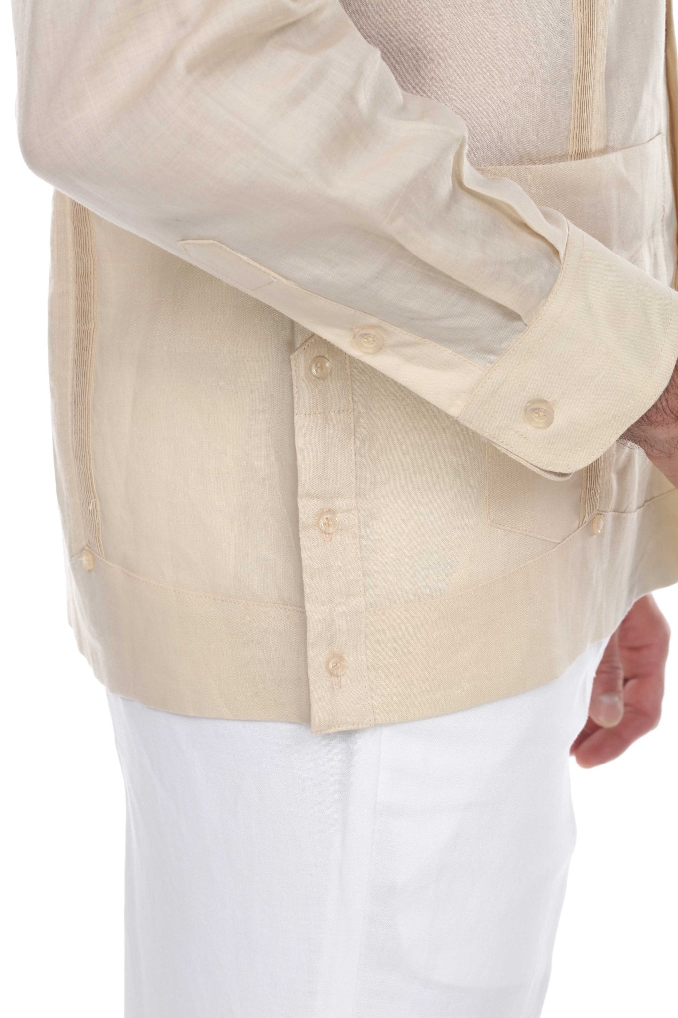 Men's 100% Linen Classic Four-Pocket Long Sleeve Guayabera Shirt