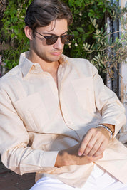 Men's 100% Linen Classic Four-Pocket Long Sleeve Guayabera Shirt