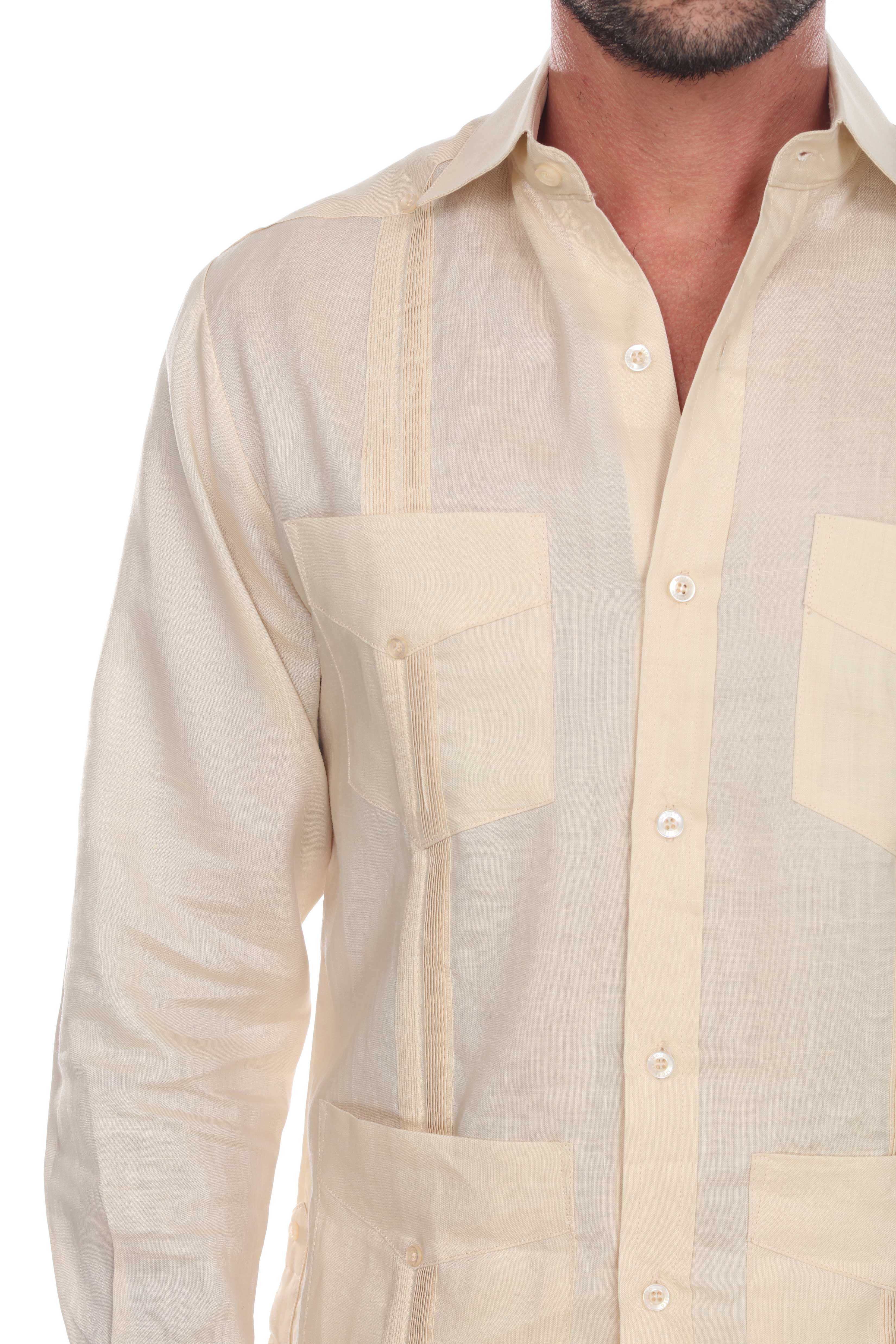 Men's 100% Linen Classic Four-Pocket Long Sleeve Guayabera Shirt