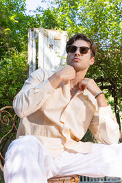 Men's 100% Linen Classic Four-Pocket Long Sleeve Guayabera Shirt