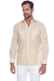Men's 100% Linen Classic Four-Pocket Long Sleeve Guayabera Shirt