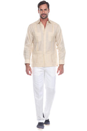 Men's 100% Linen Classic Four-Pocket Long Sleeve Guayabera Shirt