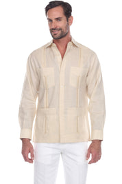 Men's Plus Size 100% Linen Classic Four-Pocket Long Sleeve Guayabera Shirt