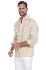 Men's 100% Linen Classic Four-Pocket Long Sleeve Guayabera Shirt
